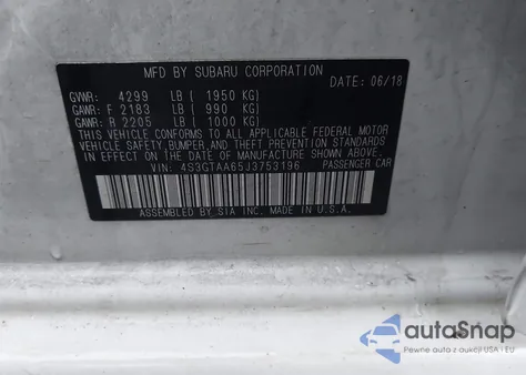 2018 Subaru Impreza 2.0I z USA, uszkodzony, nr VIN 4S3GTAA65J3753196